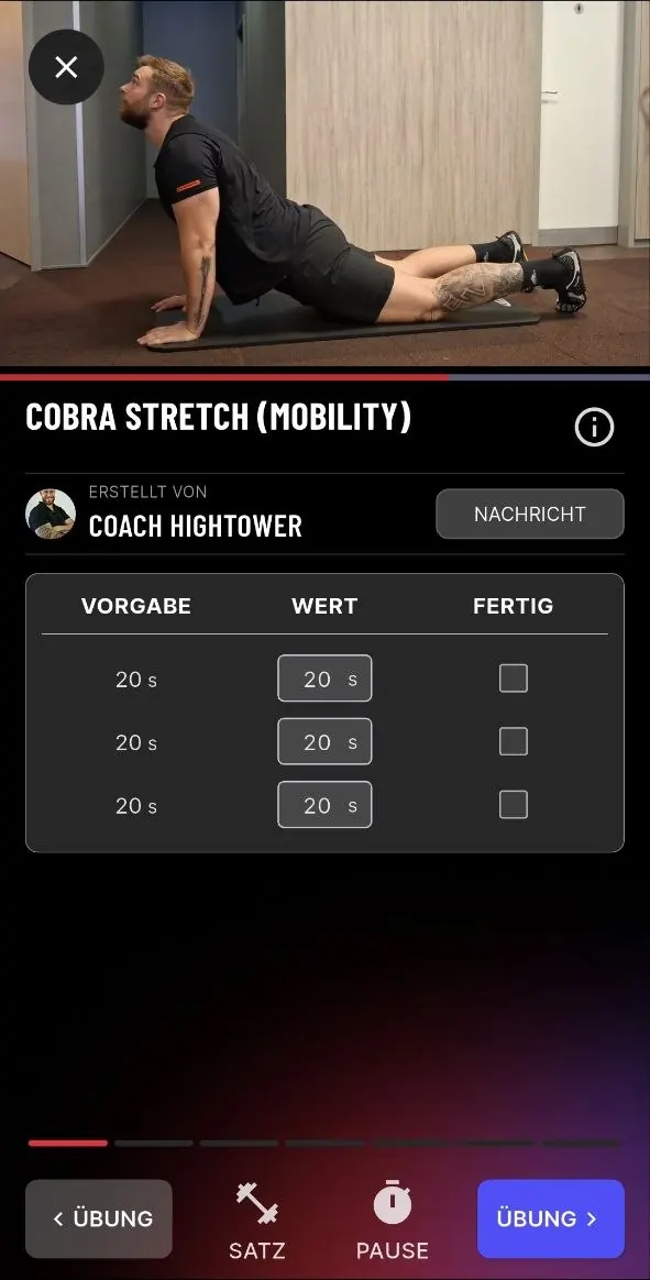 Mobility-Übung Cobra Stretch mit Haltezeiten